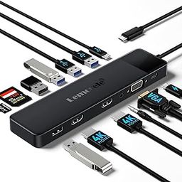 Lemorele 13-in-1 USB-C Docking Station, Dual Monitor Hub with 2 HDMI 4K, VGA, 5 USB 3.0/2.0 Ports, PD Charging, SD/TF Card Reader & 3.5mm Audio – Compatible with Lenovo, Surface, MacBook Laptops-16