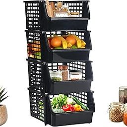 Kuber Industries 4 Tier Plastic Bathroom Organiser Rack for Storage | Stackable Rack for Kitchen | Home & Office Stationery Organizer | Basket Shelf for Vegetable and Fruits | Black-image-50