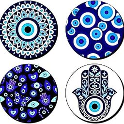 Gift Me Bazar Set of 4 Evil Eye & Hasma Hand Printed Wooden Coaster for Tea Cups, Coffee Mugs and Glasses | Evil Eye Gifts-image-16