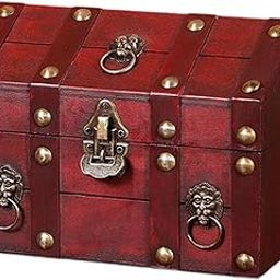 Pirate Treasure Chest with Lock Trinket Box Unique Handmade Storage Box Red | Trunks & Chests | Furniture-image-77