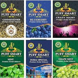 PUFF SMART Blueberry, Dubai Special, Grape Mint, Crazy Night, Comm and Lemon Mint Herbal Molasses (Set of 6) (100% Tobacco and Nicotine Free)-image-36