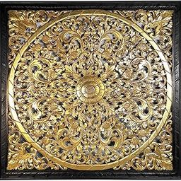 Alif Krafts Hand-Carved Wooden Wall Panel – Intricate Floral Mandala Design with Gold & Black Finish – Decorative Wood Wall Art for Living Room, Bedroom, Hallway, or Office Décor - 36"x36"-image-8