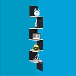 BAS Brown Art Shoppee Decorative Display Zigzag Corner Wall Mount Floating Wall Shelves (Black and White)-1