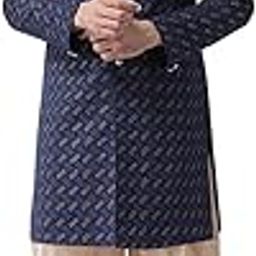 Men's Indo-Western Sherwani Dhoti Set, Blue Cotton Blend Printed Regular Fit Mandarin Collar Full Sleeves-image-90
