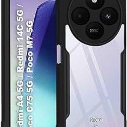 TheGiftKart Shockproof Crystal Clear Back Cover Case for Mi Redmi A4 5G / Redmi 14C 5G / Poco C75 5G / M7 5G | 360 Degree Protection | Protective Design | Transparent Cover (PC & TPU, Black Bumper)-10