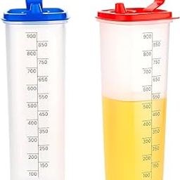 AMAR IMPEX Premium Plastic Oil Dispenser 1 Litre Each,Set of 2 (Blue & Red)-12