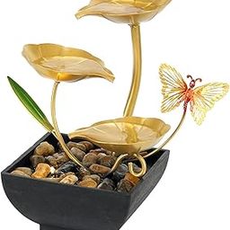 Zomrox Metal Tabletop Water Fountain,Home Decor Ornaments with Waterfall Desktop Leaf Fountains,Deep Basin&Natural River Rocks. Indoor Zen Relaxation for Office,Living Room,Bedroom Decor for Gift-image-32
