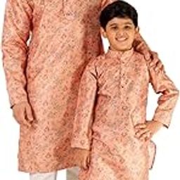 Men's & Boys Silk Printed Father Son Matching Ethnic Wear Kurta Pyjama Set (Combo) B-107-image-2