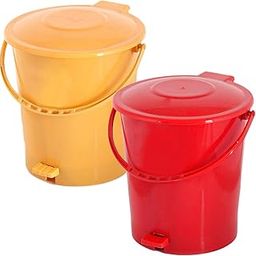 Heart Home Plastic Pedal Dustbin/Wastebin With Handle, 10 Liter- Pack of 2 (Red & Yellow)-47HH0961-28