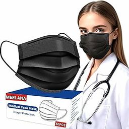 MEELANA Non-Woven Fabric 3 Layer Disposable Face Mask With Nose Clip For Men & Women (BLACK, 50)-image-42