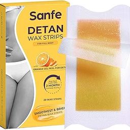 Sanfe Detan Wax Strips Pack of 20 | For Legs, Arms, Bikini Line | Easy Cold Gel Formula, Orange Peel Extract, Glycerine, Vitamin C | For Waxing & Detanning | No Heating Required | Experience Long-Lasting Results | Salon Like Results | For Indian Skin | 20 Wax Strips-19