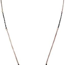 Rose Gold-Plated Leaf Design Mangalsutra with Pear-Cut CZ Stone | Elegant Black Bead Chain Necklace for Women-image-78