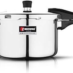 Bergner Argent Elements Triply Stainless Steel 5.5 L Outer Lid Pressure Cooker, Triply Bottom Pressure Cooker, Safety Gasket and GRS, Mirror Finish, Induction Bottom and Gas Ready - Silver-31
