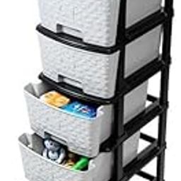 Storage Drawer| Design - 47 Plastic Modular Basket Drawer Chest of Drawers for Storage Rack System Large Stomo Multi Purpose of Trolley Foldable Drawers. | Grey Black | 6 Layer for Home and Kitchen-image-70
