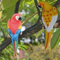 Ftoon Props Resin Parrot Hanging Garden Statues 12 Inch 1 Pair, Realistic Parrot Outdoor Sculpture Landscape Ornament Patio Yard Lawn Figurine Tree Decor, Outdoor Garden Wall Statues (Red & Yellow)-image-36