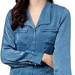 Women's Blue Solid Polyester Blouse-picture-36