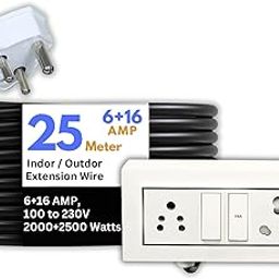 KREPS® Electric Heavy Duty Extention Board, 6+16A, for Indoor & Outdoor Use, Cable with 3-Pin Plug and Multi-Socket Board Supports 100-230V, 2000+2500 Watts (2000W+2500W 6A+16A,with Switch, 25 M)-image-45