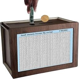 Panchhi Store Piggy Bank for Kids Wooden Money Bank for Adults, Kids Coin Box with Carved Design for Kids/Children Gullak for Adults Best for Return Gift Money Saving Box for Adult 50,000 Rs Saving-image-37