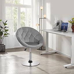 Oakcraft Velvet Vanity Chair Makeup Swivel Accent Chair Height Adjustable Round Back Tilt Chair with Chrome Frame for Makeup Room, Living Room,-9