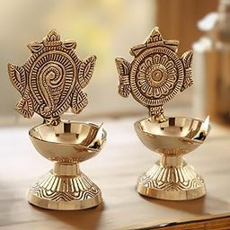 Sacch Brass Shanku Chakra Diya for Puja, 2 Piece, Gold-image-28
