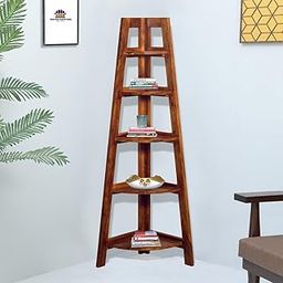 Hexa Furniture Shesham Wood Folding Corner Book Shelf Storage Rack for Living Room Home and Office, Open Book Shelf Solid Wood-10