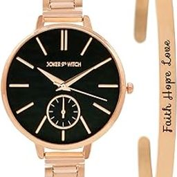 Stainless Steel Fairy Light Rosegold Analogue Watch Bracelet Stack For Women, Black Dial, Rose Gold Band-image-50