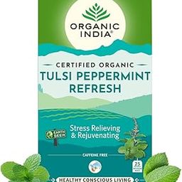 ORGANIC INDIA Tulsi Peppermint Refresh 25 Tea Bags || Stress Relieving & Rejuvenating || Feeling Refreshed || Tulsi Tea - 25 Tea Bags-image-23