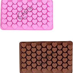 MPR4 Heart-Shaped Silicone Mould Set, 55 Cavities, Pink and Brown, Chocolate Candy Making Tray, 2-Pack Multicolour-image-3