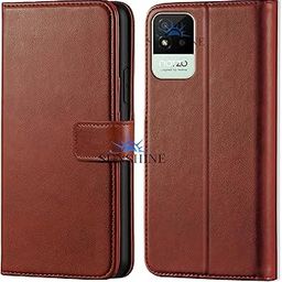 Leather Vintage Shock Proof Flip Case Back Cover for Realme Narzo 50i Sport (Flexible | Leather Finish | Card Pockets Wallet & Stand |Brown)-image-99