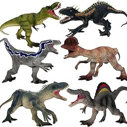 Gemini & Genius Dinosaur Action Figure Toys, Gifts for Kids, Middle-Sized Roar Strikers Great for Boys and Girls, Spinosaurus Vlociraptor Tyrannosaurus Rex Dilophosaurus (6 Pcs)-image-4