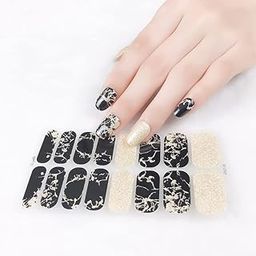 Secret Lives® Nail Sticker Set- black color golden glitter and sparkle design Quick & Easy Salon-Quality Manicures!- includes: nail file, prep pad, & cuticle stick.-picture-44
