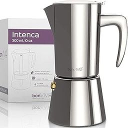 bonVIVO Intenca Stovetop Espresso Maker, Italian Espresso Coffee Maker 300 ml, Stainless Steel Espresso Maker Machine for Full Bodied Coffee, Espresso Pot for 5–6 Cups, Moka Pot Silver Chrome Finish-image-41