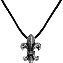 Fleur De Lis Royal French Lilu Medallion Historical Amulet Gift Jewelry Black And Silver Zinc Metal And Cotton Dori Pendant Chain For Men And Women SPn2022877-image-96