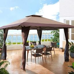 PHI VILLA 13'x13' UV Block Sun Shade Gazebo Canopy with Hardware Kits, Gazebo Shade for Patio Outdoor Garden Events, Brown-image-55