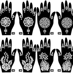 Set of 8 Piece Mehandi Design Sticker Stencils for Both Hand | Mehandi Design Stencil | Quick and Easy to use, for Girls, Kids, Women - Design-Set8-B-141-142-181-182-2