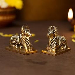 Ekhasa 100% Pure Brass Nandi Idol | Sacred Bull of Lord Shiva | Vastu & Pooja Remedy for Home & Office | Brass Nandi Cow Statue for Temple & Decor | Set of 2 (Each 2.5 x 5 cm)-59