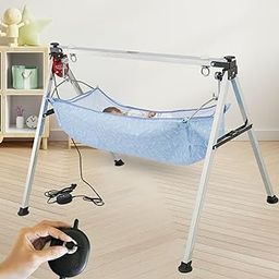 TINYTYKE Automatic Cradle for Baby - Electric Swing Cradle w/Adjustable Speed - Semi-Foldable Square Pipe Frame with Blue Simple Hammock - Palna/Jhula/Thothil for Baby Boy & Girl of 0 to 3 Years-15