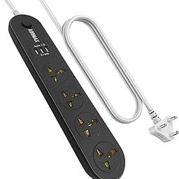 ADDMAX Extension Cord with USB Port - 10A 220V-50/60Hz [4 Socket Outlet with 3 USB Port][Fire Flame Proof][USB Charging Port][1.8 Meter Cord] Multi Plug Power Strip Extension Board (Black) 220 Volts-picture-29