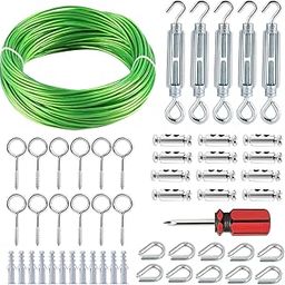 Hannger PVC Coated Stainless Steel 30M Wire Rope Kit, M5 Turnbuckle Fence Wire Roll Tensioner Kits, Heavy Duty Garden Metal Guy Wire 3mm for Climbing Plants/Outdoor Light Guide/Curtain/Picture Hanging-image-6