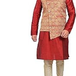 Men's Silk Kurta Pajama with Jaquard Nehru Jacket Set for Festival|Casual|Family Funcation|Ethnic Style|with come S,M,L,XL.2XL Size| Kurta Pyjama with Nehru Jacket Set-image-5