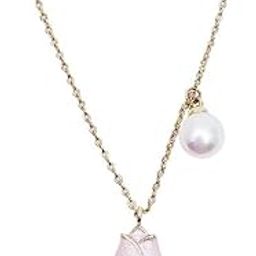 1PC Tulip Flower Bud Pearl Pendant Necklace for Girls & Women- Pink Oil Dripping Enamel Tulip Flower Necklace-image-44