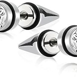 Arrow Stud Earrings for Men Boys | Crystal Diamond Look Punk Silver Ear Studs-image-58