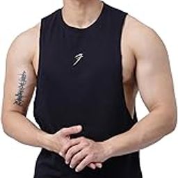 Men's Supper Combed Cotton Broad Shoulder Sleeveless Deep Arm Cut Vest Sleeveless Tank-image-95