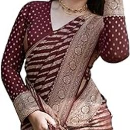 Traditional Maroon Silk Saree with Gold Zari Border, Polka Dot Blouse-picture-25