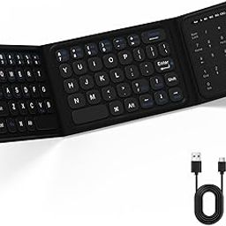 Foldable Bluetooth Keyboard, Folding Wireless Keyboard with Trackpad and Numeric Keypad, Portable Travel Keyboards for iPad Tablet Smartphone Laptop PC Windows iOS Android, Black-14