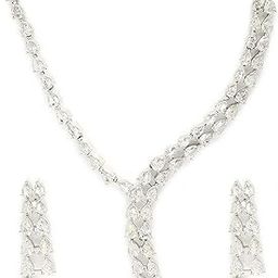 Rhodium Plated Silver Toned American Diamond Crystal Teardrop Contemporary Jewellery Set For Women & Gifts For Girls-12