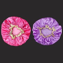 LDG WARE Women Waterproof Shower Cap, Free Size | Double Layer (Golden Border Shower Cap, Quantity - 2)-image-83