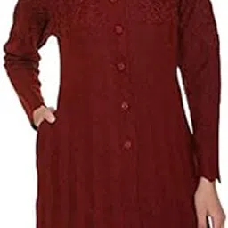 lady willington Women's Wool Round Neck Cardigan (FRONTLONGKADAIBAND_Maroon_XS)-picture-5