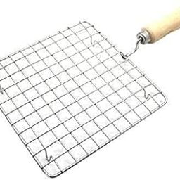 Stainless Steel Grill Roasting Grid with Wooden Handle, Square Kitchen Griddle, BBQ Grilling Net-image-93