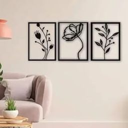 KC Modern Wall Art Decor, 3-Piece Black Floral Botanical Frame Set, Wooden Wall Panels for Living Room-image-12